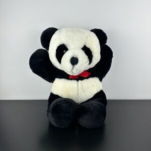 Dakin Rare 1987 Panda Bear Teddy 14” Black & White Plush Stuffed Animal Red Bow